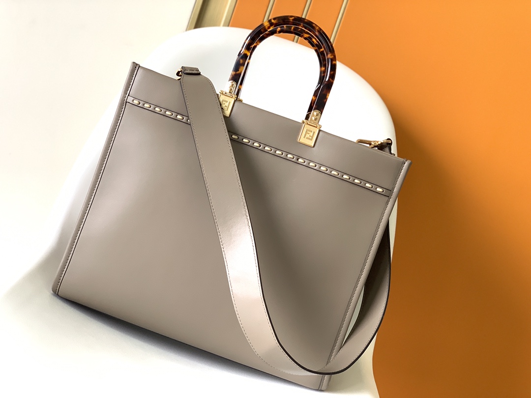 Fendi Medium Sunshine Shopper Dove Gray Leather Bag 